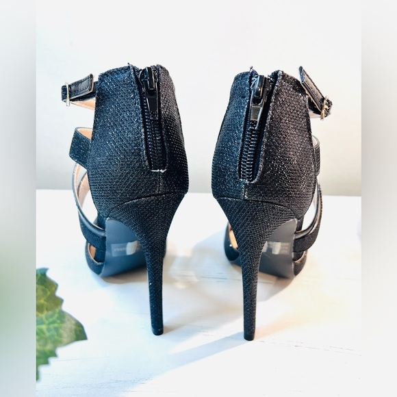 Qupid Women Glitter Peep Toe Criss Cross Stiletto Heel Sandal, Black, Size 7.5 - Picture 3 of 8